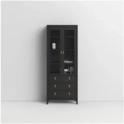 Vetrina Soggiorno 199 Cm Nero Opaco Con Due Ante E Tre Cassetti Nero