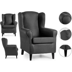 Poltrona Sade Poliestere Legno Di Pino Grigio Scuro (65 X 101 X 75 Cm) (65 X 101 X 75 Cm)