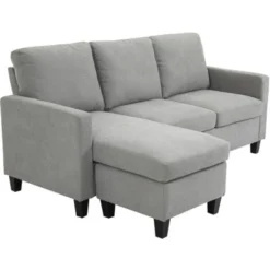 HOMCOM Divano Angolare Componibile 3 Posti Con Penisola Reversibile In Tessuto Grigio Chiaro