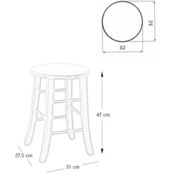 Sgabello Con Seduta Rotonda Altezza 47 Cm Grezzo Da Verniciare Piedi A Sciabola -Negozio al dettaglio VIDAXL || HOMCOM || Songmics 4477389 3