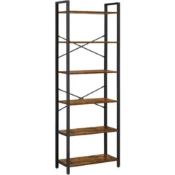 Songmics VASAGLE Scaffale Portaoggetti A 6 Ripiani, Libreria Con Struttura In Acciaio, Per Soggiorno, Ufficio, Studio, Corridoio, Altezza Di 186 Cm, Stile Industriale, Marrone Vintage E Nero