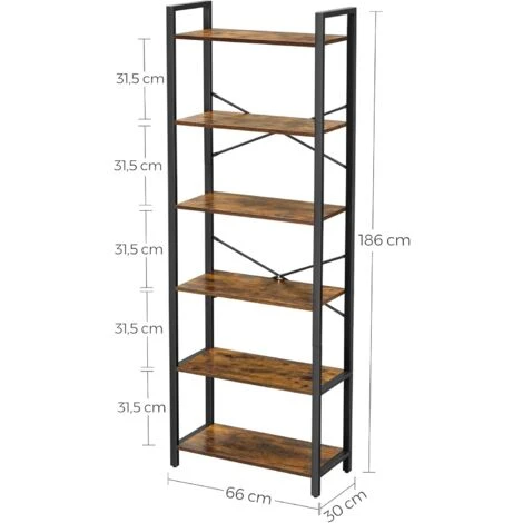 Songmics VASAGLE Scaffale Portaoggetti A 6 Ripiani, Libreria Con Struttura In Acciaio, Per Soggiorno, Ufficio, Studio, Corridoio, Altezza Di 186 Cm, Stile Industriale, Marrone Vintage E Nero 5 Songmics VASAGLE Scaffale Portaoggetti A 6 Ripiani, Libreria Con Struttura In Acciaio, Per Soggiorno, Ufficio, Studio, Corridoio, Altezza Di 186 Cm, Stile Industriale, Marrone Vintage E Nero - immagine 5
