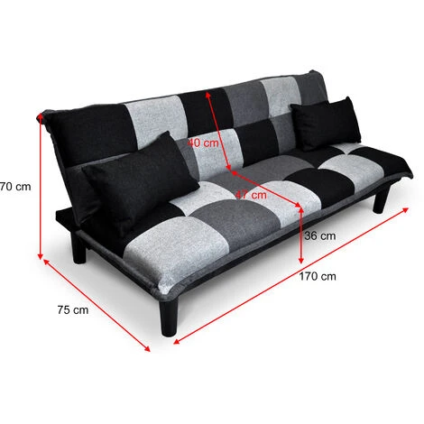 Divano Letto Clic Clac Mod. Russell In Tessuto Grigio Scuro-chiaro-nero 2 Divano Letto Clic Clac Mod. Russell In Tessuto Grigio Scuro-chiaro-nero - immagine 2