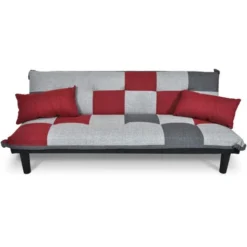 Divano Letto Clic Clac Mod. Russell In Tessuto Grigio Scuro - Rosso - Grigio Chiaro