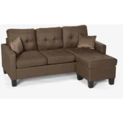 Divano Moderno Angolare 3 Posti Pouf 2 Cuscini Soggiorno Remissus Colore: Marrone -Negozio al dettaglio VIDAXL || HOMCOM || Songmics 46175576 3