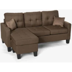 Divano Moderno Angolare 3 Posti Pouf 2 Cuscini Soggiorno Remissus Colore: Marrone -Negozio al dettaglio VIDAXL || HOMCOM || Songmics 46175576 4