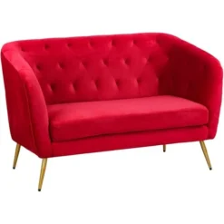 Divano Chester 2 Posti Velluto Rosso Per Casa Ufficio Camera Negozio