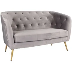 Divano Chester 2 Posti Velluto Grigio Per Casa Ufficio Camera Negozio