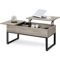 Yaheetech Tavolino Da Caffè Sollevabile Ripiano Alzabile E Allungabile Tavolo Da Salotto Elevabile Moderno Da Divano Multiuso 122 X 50 X 49-61 Cm Grigio