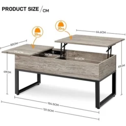 Yaheetech Tavolino Da Caffè Sollevabile Ripiano Alzabile E Allungabile Tavolo Da Salotto Elevabile Moderno Da Divano Multiuso 122 X 50 X 49-61 Cm Grigio -Negozio al dettaglio VIDAXL || HOMCOM || Songmics 46791703 3