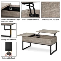 Yaheetech Tavolino Da Caffè Sollevabile Ripiano Alzabile E Allungabile Tavolo Da Salotto Elevabile Moderno Da Divano Multiuso 122 X 50 X 49-61 Cm Grigio -Negozio al dettaglio VIDAXL || HOMCOM || Songmics 46791703 4