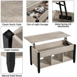 Yaheetech Tavolino Da Caffè Sollevabile Tavolino Da Salotto Divano Moderno Con Ripiano Inferiore Portaoggetti Salvaspazio 105 X 50 X 63 Cm Grigio -Negozio al dettaglio VIDAXL || HOMCOM || Songmics 46946730 5