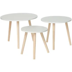 Set Di 3 Tavolini Bassi Da Salotto In Legno Tavolino Divano Di Caffè In MDF Bianco,