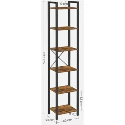 VASAGLE Libreria A 6 Ripiani, Scaffale Per Libri, Libreria Da Terra, Mensole Per Ufficio Studio Soggiorno Camera Da Letto Cucina, 40 X 30 X 187,5 Cm, Industriale, Marrone Vintage E Nero Da SONGMICS LLS101B01 -Negozio al dettaglio VIDAXL || HOMCOM || Songmics 47675168 5