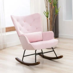 YOUTHUP Sedia A Dondolo Allattamento Sofà Singolo Reclinabile In Velluto Moderna Poltrona Relax Trapuntato Con Braccioli E Alto Schienale Per Soggiorno Balcone Camera Da Letto, Rosa