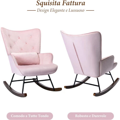 YOUTHUP Sedia A Dondolo Allattamento Sofà Singolo Reclinabile In Velluto Moderna Poltrona Relax Trapuntato Con Braccioli E Alto Schienale Per Soggiorno Balcone Camera Da Letto, Rosa 2 YOUTHUP Sedia A Dondolo Allattamento Sofà Singolo Reclinabile In Velluto Moderna Poltrona Relax Trapuntato Con Braccioli E Alto Schienale Per Soggiorno Balcone Camera Da Letto, Rosa - immagine 2