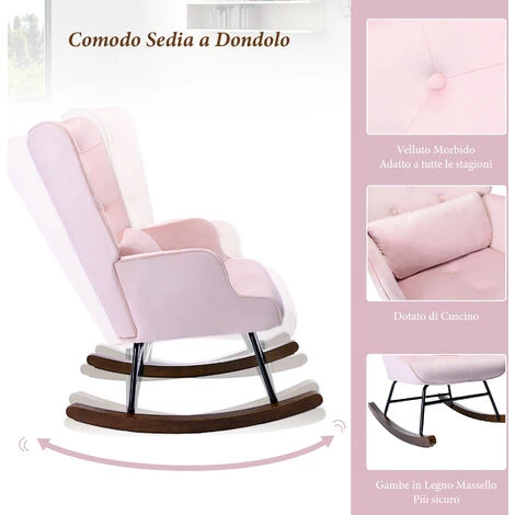 YOUTHUP Sedia A Dondolo Allattamento Sofà Singolo Reclinabile In Velluto Moderna Poltrona Relax Trapuntato Con Braccioli E Alto Schienale Per Soggiorno Balcone Camera Da Letto, Rosa 3 YOUTHUP Sedia A Dondolo Allattamento Sofà Singolo Reclinabile In Velluto Moderna Poltrona Relax Trapuntato Con Braccioli E Alto Schienale Per Soggiorno Balcone Camera Da Letto, Rosa - immagine 3