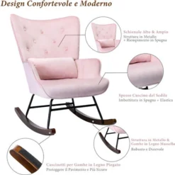 YOUTHUP Sedia A Dondolo Allattamento Sofà Singolo Reclinabile In Velluto Moderna Poltrona Relax Trapuntato Con Braccioli E Alto Schienale Per Soggiorno Balcone Camera Da Letto, Rosa 8 YOUTHUP Sedia A Dondolo Allattamento Sofà Singolo Reclinabile In Velluto Moderna Poltrona Relax Trapuntato Con Braccioli E Alto Schienale Per Soggiorno Balcone Camera Da Letto, Rosa -Negozio al dettaglio VIDAXL || HOMCOM || Songmics 48216181 4