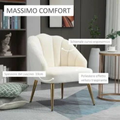 HOMCOM Poltrona In Velluto Imbottita Con Schienale A Conchiglia Per Camera E Salotto, 63x65x84cm -Negozio al dettaglio VIDAXL || HOMCOM || Songmics 48378307 4