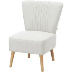 HOMCOM Poltrona Imbottita Per Soggiorno E Sala In Stile Nordico, Poltroncina Da Camera In Tessuto E Gambe In Legno - Bianco