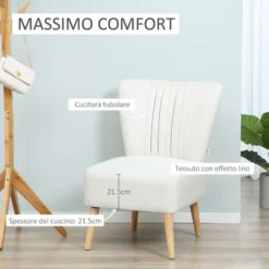 HOMCOM Poltrona Imbottita Per Soggiorno E Sala In Stile Nordico, Poltroncina Da Camera In Tessuto E Gambe In Legno - Bianco -Negozio al dettaglio VIDAXL || HOMCOM || Songmics 48390679 5