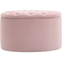 HOMCOM Pouf Contenitore Ovale Imbottito E Trapuntato In Velluto, 71x52x42cm, Rosa