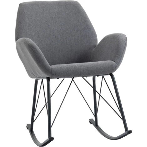 HOMCOM Sedia A Dondolo Moderna Imbottita In Metallo E Tessuto Per Soggiorno E Salotto, 65x80x88cm - Grigio 1 HOMCOM Sedia A Dondolo Moderna Imbottita In Metallo E Tessuto Per Soggiorno E Salotto, 65x80x88cm - Grigio