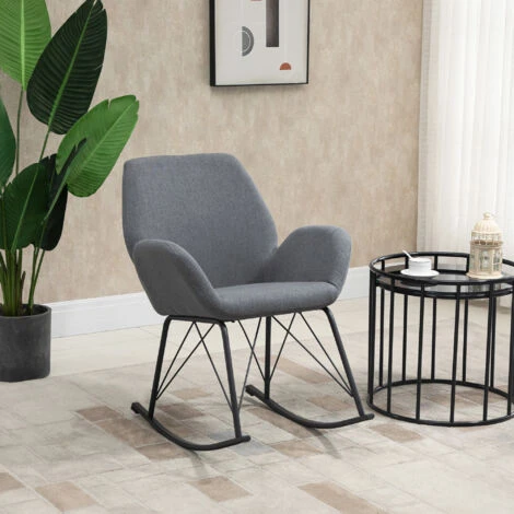 HOMCOM Sedia A Dondolo Moderna Imbottita In Metallo E Tessuto Per Soggiorno E Salotto, 65x80x88cm - Grigio 2 HOMCOM Sedia A Dondolo Moderna Imbottita In Metallo E Tessuto Per Soggiorno E Salotto, 65x80x88cm - Grigio - immagine 2