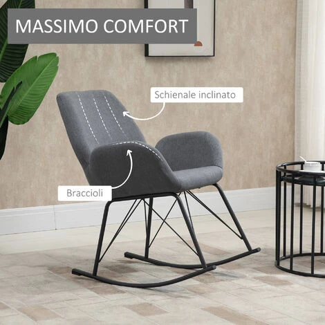 HOMCOM Sedia A Dondolo Moderna Imbottita In Metallo E Tessuto Per Soggiorno E Salotto, 65x80x88cm - Grigio 5 HOMCOM Sedia A Dondolo Moderna Imbottita In Metallo E Tessuto Per Soggiorno E Salotto, 65x80x88cm - Grigio - immagine 5