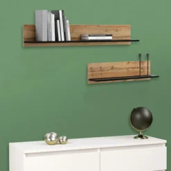Dmora Set Di 2 Mensole Da Soggiorno, Scaffale A Muro, Ripiano Moderno, Cm 100x15h18, Colore Acero E Nero, Con Imballo Rinforzato