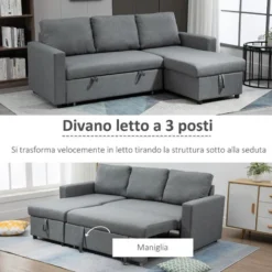 HOMCOM Divano Letto 3 Posti E Penisola Con Contenitore, Rivestimento Tessuto Effetto Lino, 211.5x146x85cm -Negozio al dettaglio VIDAXL || HOMCOM || Songmics 49307523 5