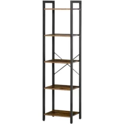 HOMCOM Libreria Stile Industriale A 5 Scaffali In Legno E Acciaio, 40x30x154cm - Marrone Rustico