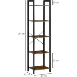 HOMCOM Libreria Stile Industriale A 5 Scaffali In Legno E Acciaio, 40x30x154cm - Marrone Rustico -Negozio al dettaglio VIDAXL || HOMCOM || Songmics 49307594 3