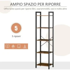 HOMCOM Libreria Stile Industriale A 5 Scaffali In Legno E Acciaio, 40x30x154cm - Marrone Rustico -Negozio al dettaglio VIDAXL || HOMCOM || Songmics 49307594 4