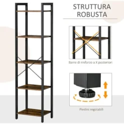 HOMCOM Libreria Stile Industriale A 5 Scaffali In Legno E Acciaio, 40x30x154cm - Marrone Rustico -Negozio al dettaglio VIDAXL || HOMCOM || Songmics 49307594 5