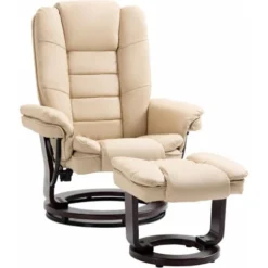 HOMCOM Set Poltrona Relax E Pouf Poggiapiedi, Girevole A 360° E Reclinabile, Similpelle PU
