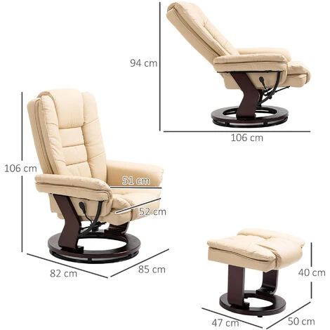 HOMCOM Set Poltrona Relax E Pouf Poggiapiedi, Girevole A 360° E Reclinabile, Similpelle PU 3 HOMCOM Set Poltrona Relax E Pouf Poggiapiedi, Girevole A 360° E Reclinabile, Similpelle PU - immagine 3