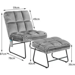 COSTWAY Poltrona Reclinabile Massaggiante Con Ottomana, 5 Modalità Di Vibrazione E 4 Motori Massaggianti, Divano Massaggiante Elettrico Con Telecomando (Grigio) -Negozio al dettaglio VIDAXL || HOMCOM || Songmics 49577688 5