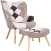 Poltroncina Scandinava Patchwork Imbottita Poltrona + Poggiapiedi Tessuto Set Glaciale Patchwork Grigio