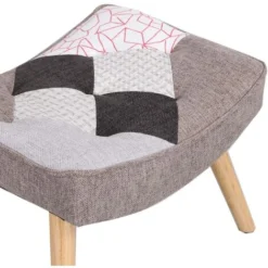 Poltroncina Scandinava Patchwork Imbottita Poltrona + Poggiapiedi Tessuto Set Glaciale Patchwork Grigio -Negozio al dettaglio VIDAXL || HOMCOM || Songmics 49979923 3