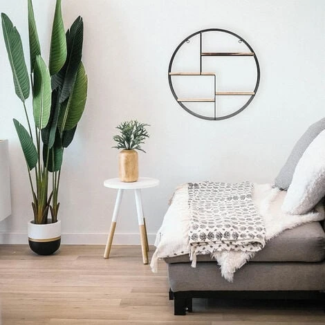 Mensola In Metallo Nero Con 4 Tavole In Legno - Mensola A Cerchio - 50x11 Cm 5 Mensola In Metallo Nero Con 4 Tavole In Legno - Mensola A Cerchio - 50x11 Cm - immagine 5