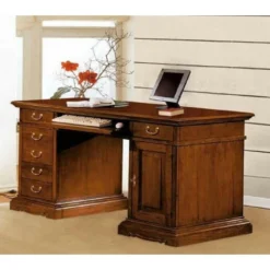 MOBILI 2G - SCRIVANIA PORTA PC ARTE POVERA IN LEGNO TINTA NOCE 160X80X85