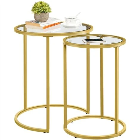 Yaheetech Set Di 2 Tavolini Rotondi In Vetro, Per Soggiorno, Design Moderno, Struttura In Metallo Dorato, 49,5 X 49,5 X 59 Cm Oro 1 Yaheetech Set Di 2 Tavolini Rotondi In Vetro, Per Soggiorno, Design Moderno, Struttura In Metallo Dorato, 49,5 X 49,5 X 59 Cm Oro