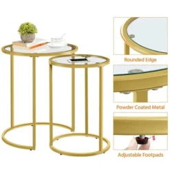 Yaheetech Set Di 2 Tavolini Rotondi In Vetro, Per Soggiorno, Design Moderno, Struttura In Metallo Dorato, 49,5 X 49,5 X 59 Cm Oro 7 Yaheetech Set Di 2 Tavolini Rotondi In Vetro, Per Soggiorno, Design Moderno, Struttura In Metallo Dorato, 49,5 X 49,5 X 59 Cm Oro -Negozio al dettaglio VIDAXL || HOMCOM || Songmics 50413560 3