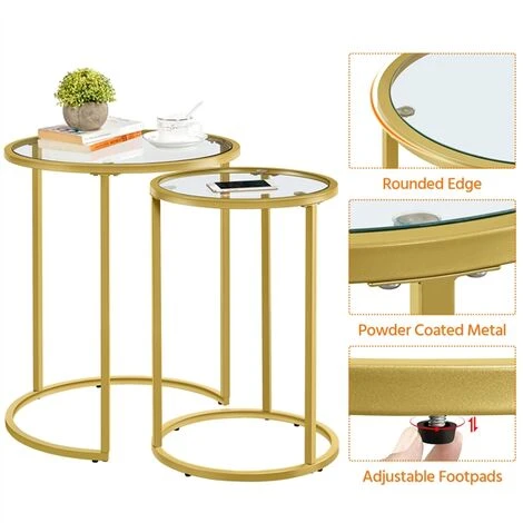 Yaheetech Set Di 2 Tavolini Rotondi In Vetro, Per Soggiorno, Design Moderno, Struttura In Metallo Dorato, 49,5 X 49,5 X 59 Cm Oro 3 Yaheetech Set Di 2 Tavolini Rotondi In Vetro, Per Soggiorno, Design Moderno, Struttura In Metallo Dorato, 49,5 X 49,5 X 59 Cm Oro - immagine 3