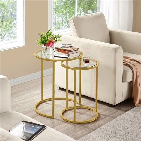 Yaheetech Set Di 2 Tavolini Rotondi In Vetro, Per Soggiorno, Design Moderno, Struttura In Metallo Dorato, 49,5 X 49,5 X 59 Cm Oro 4 Yaheetech Set Di 2 Tavolini Rotondi In Vetro, Per Soggiorno, Design Moderno, Struttura In Metallo Dorato, 49,5 X 49,5 X 59 Cm Oro - immagine 4