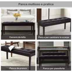 COSTWAY Panca Panchetta Per Pianoforte 2 Posti, In Legno E Similpelle, Stabile E Comodo, 117 X 40 X 50 Cm (Marrone) -Negozio al dettaglio VIDAXL || HOMCOM || Songmics 50652557 4