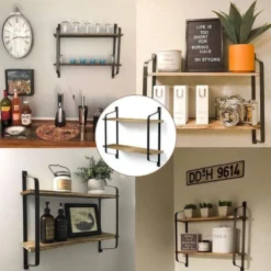 Scaffale Mensole Da Parete Mensole Da Muro Libreria Muro In Metallo Legno Design Industriale Moderno A 2 Livelli -Negozio al dettaglio VIDAXL || HOMCOM || Songmics 51189442 4