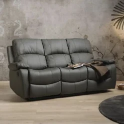 Divano Relax 3 Posti Con Braccioli In Ecopelle Grigio - Alice -Negozio al dettaglio VIDAXL || HOMCOM || Songmics 51203916 3