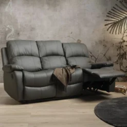 Divano Relax 3 Posti Con Braccioli In Ecopelle Grigio - Alice -Negozio al dettaglio VIDAXL || HOMCOM || Songmics 51203916 4